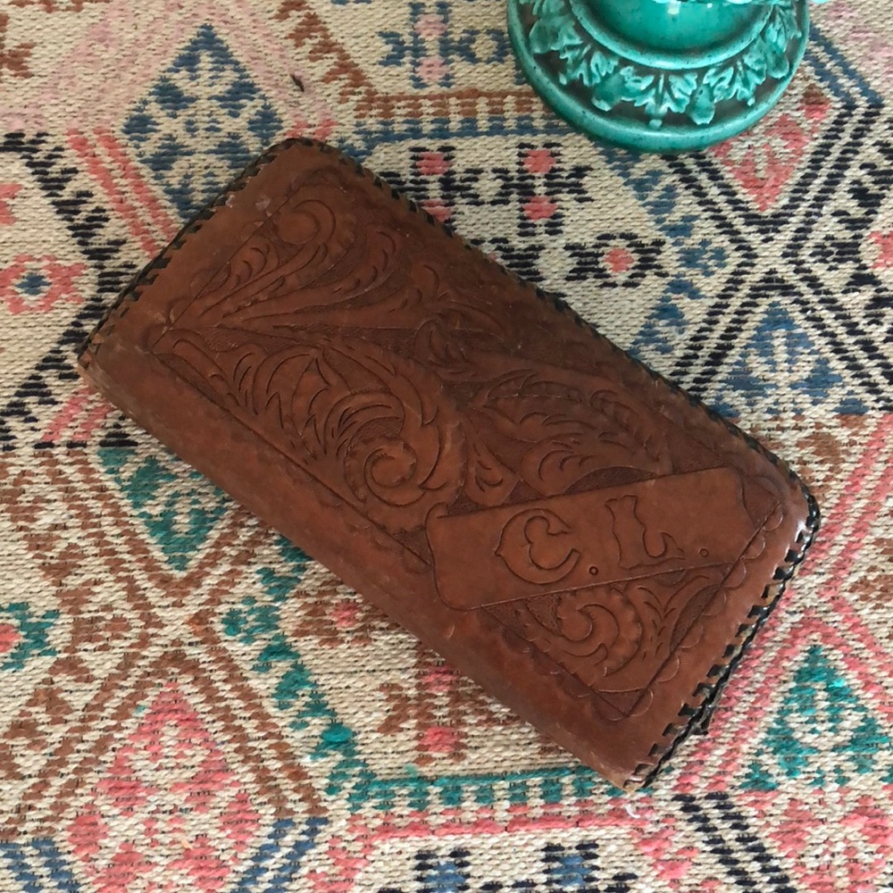 Vintage Leather Tooled Wallet w/CL initials